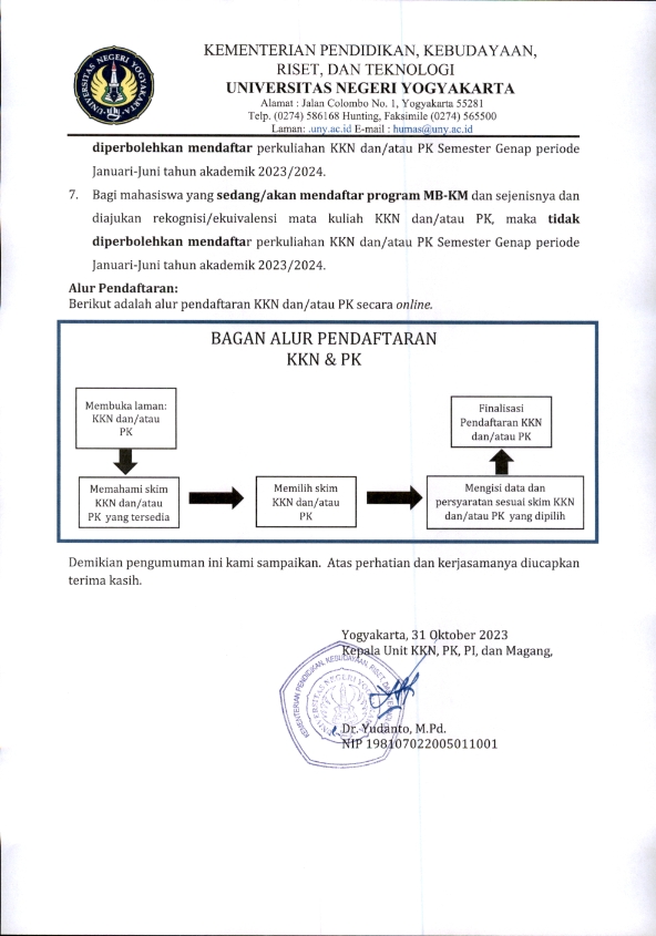 PENGUMUMAN PENDAFTARAN KKN DAN/ATAU PK SEMESTER GENAP TAHUN AKADEMIK ...